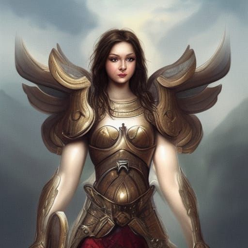 Angelic Muscular Goddess in Armor