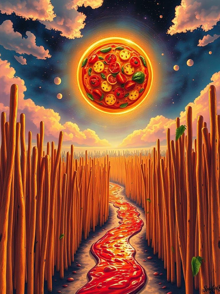 Alcohol Ink Pizza Orb Over Breadstick Forest