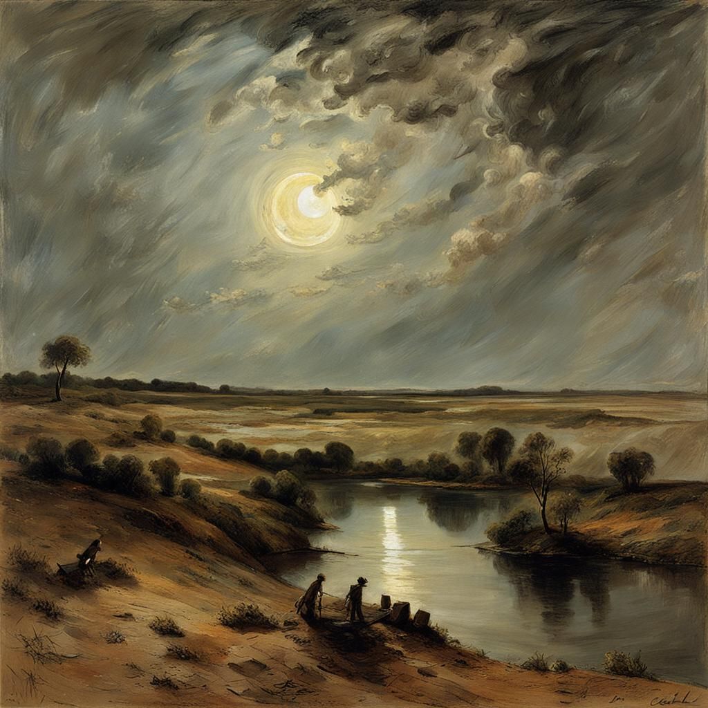 Romantic Moonscape in the Style of Constable