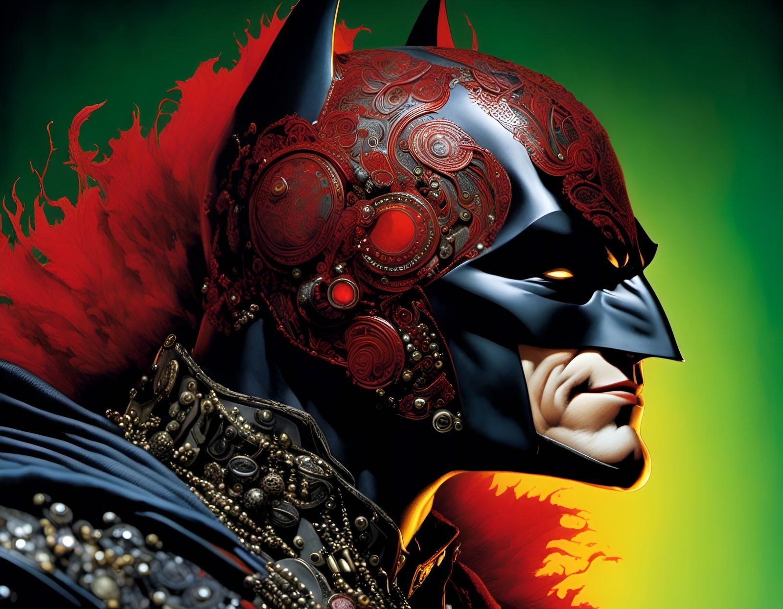 Animatronic Batman with Paisley Costume and Red Eyes