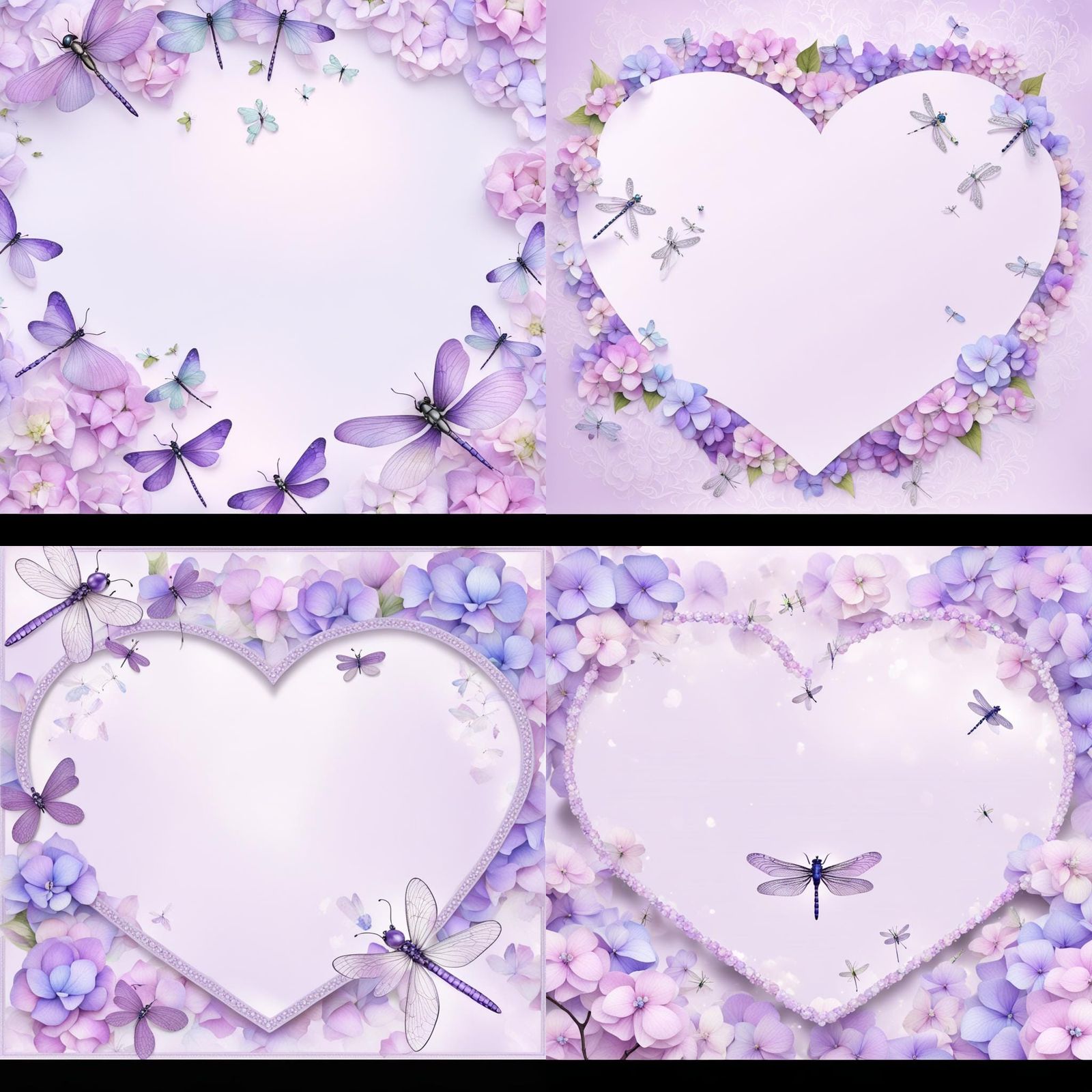 Realistic Pastel Hydrangeas with Dragonflies and Crystals