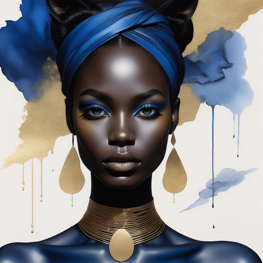 Elegant Black Woman in Stormy Atmosphere, Minimalist Portrai...