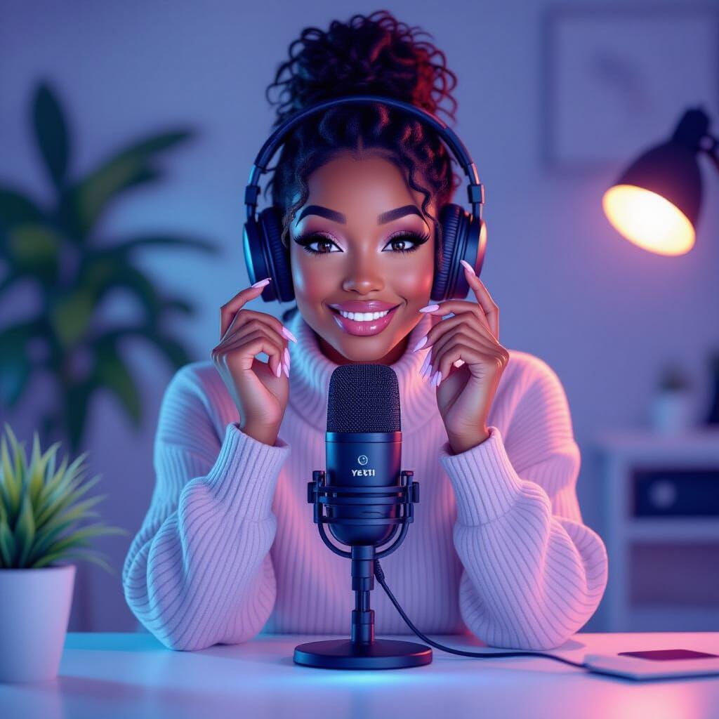 ASMR Influencer Winks While Tapping Mic on Pastel Desk