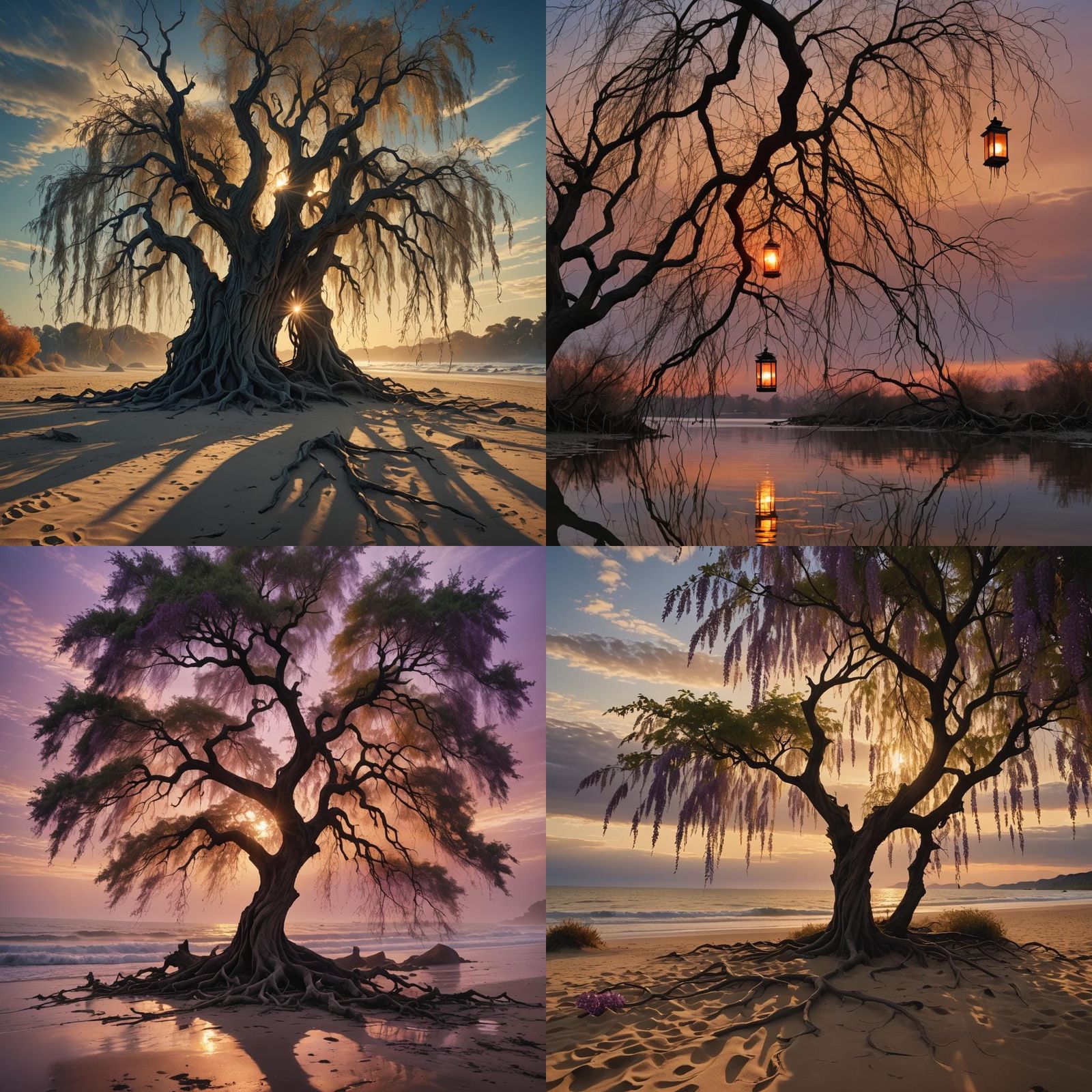 Willow Tree Sunset: Dramatic Digital Matte Painting