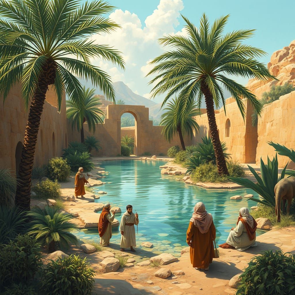 Lush Oasis in Islamic Miniature Style