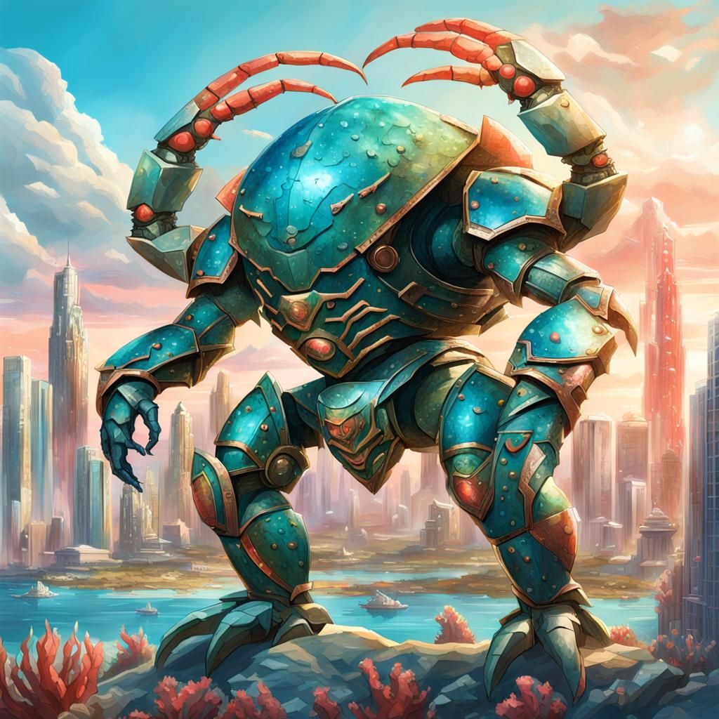 Armored Crab Warlord of Atlantis in Science Fantasy Style