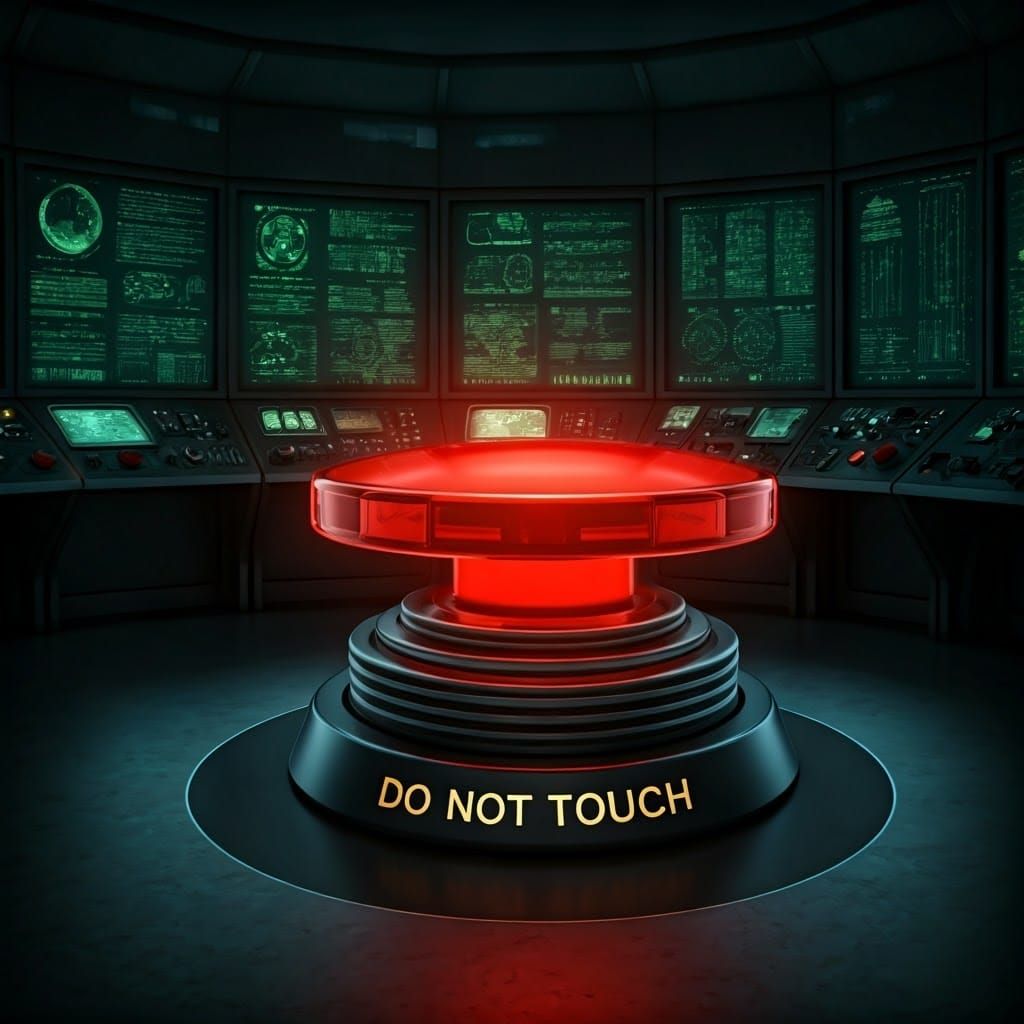 Red Button in Futuristic Control Room