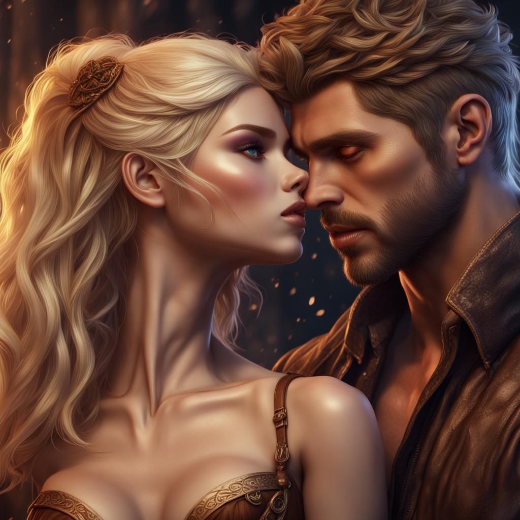 Passionate Embrace in a Fantastical Digital Painting