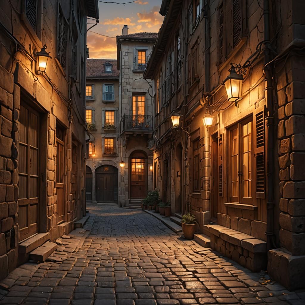 Quiet Alleyway Through Cracked Window: Digital Matte Paintin...