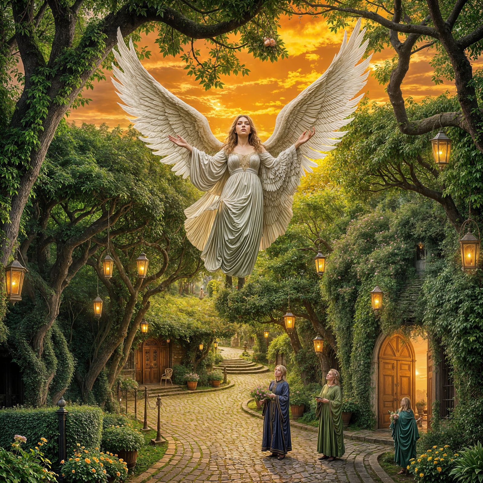 Angel in Eden's Garden Radiates Golden Hour Glow
