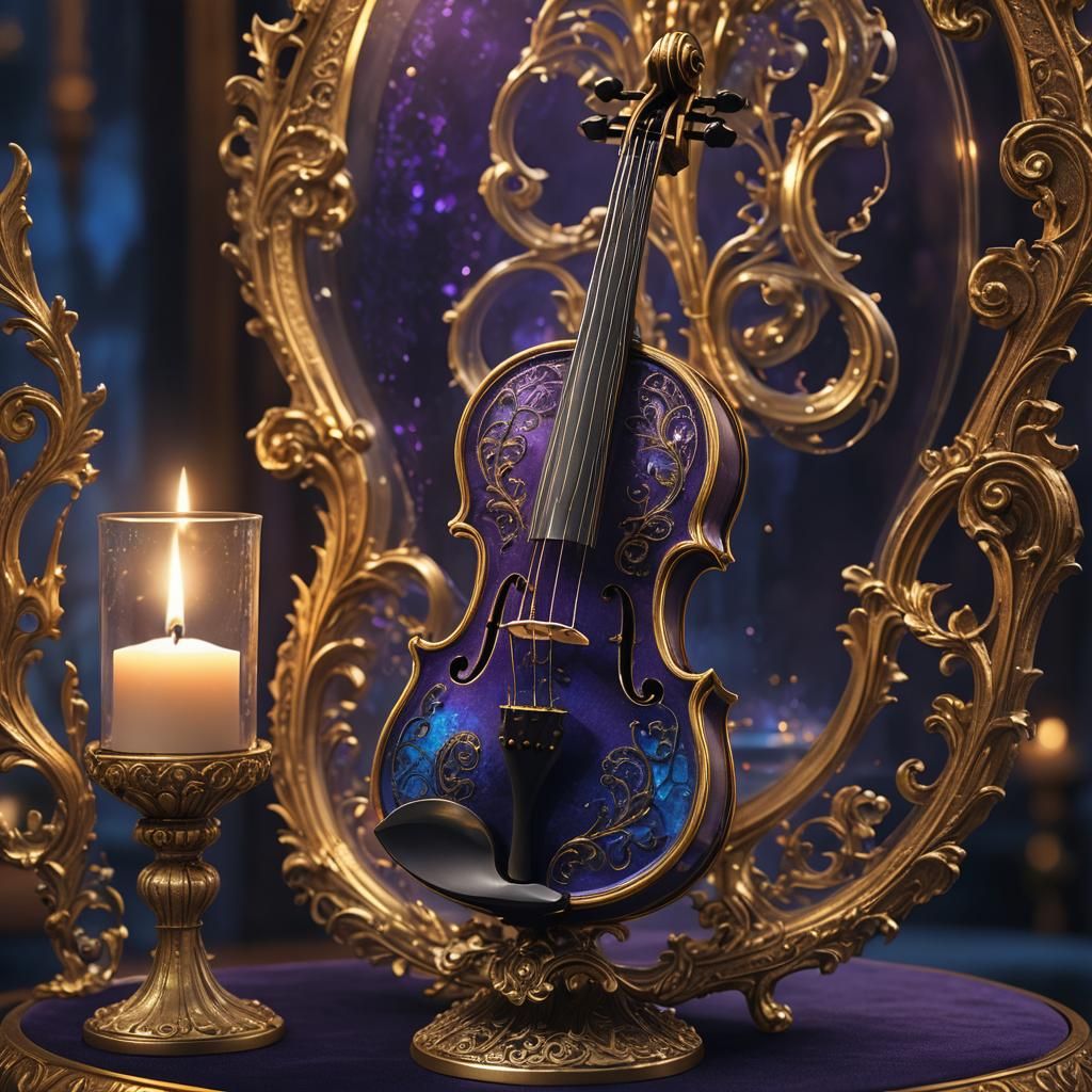 Glass Violin with Gold Engravings: Fantasy Art