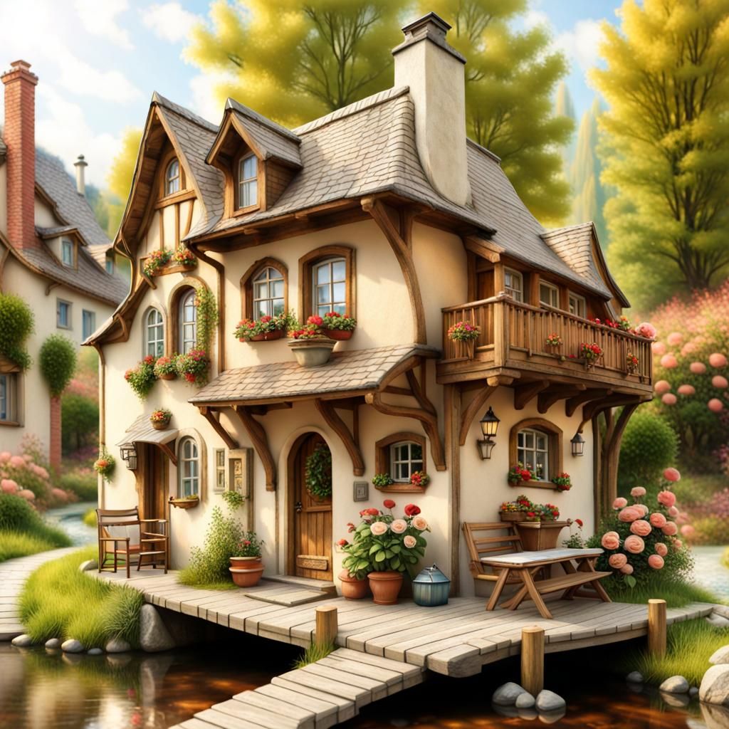 Enchanting Miniature Alpine Village in Art Nouveau Style