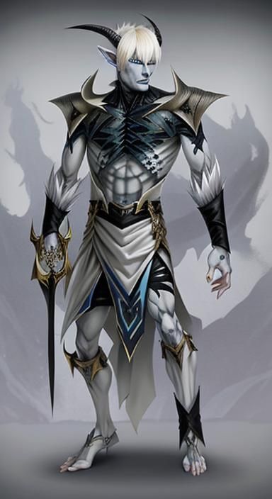 Icy Demon Portrait with Platinum Hair and Horns