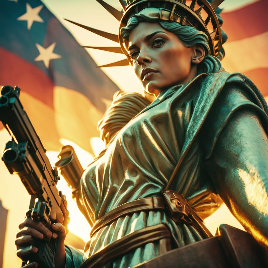 Lady Liberty with Firearms in Cinematic Style