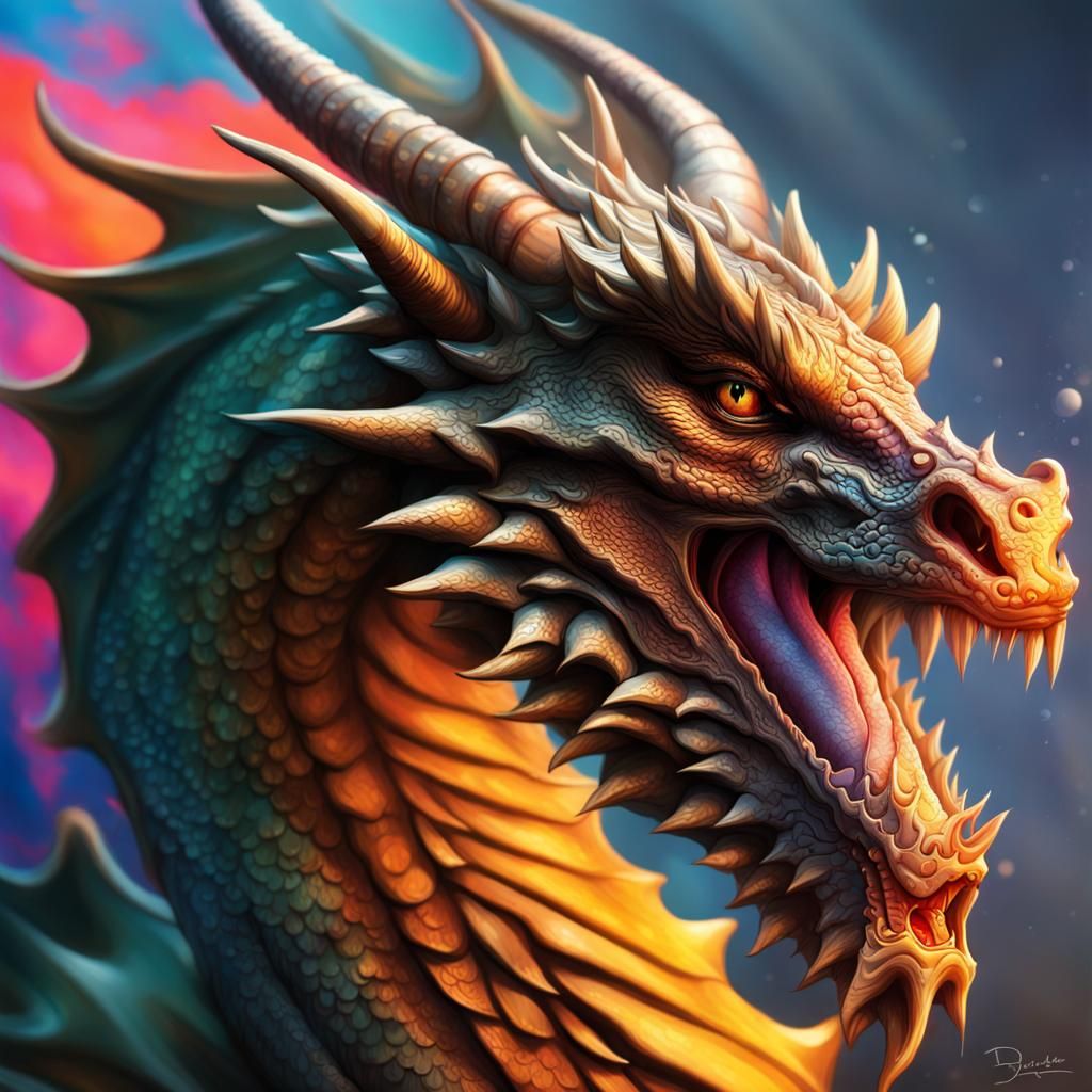 Hyperrealistic Dragon in Colorful Splash Art Style