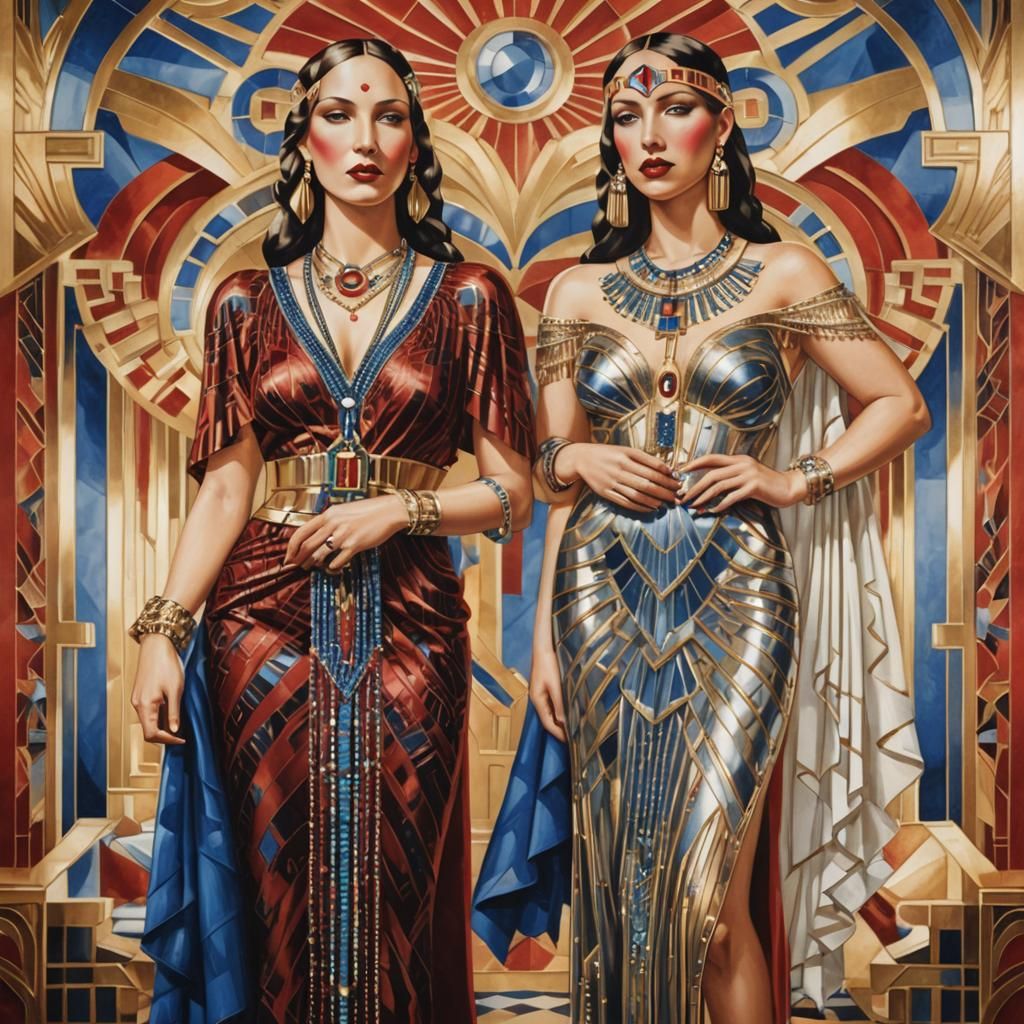 Art Deco Illustration: Two Native American Women