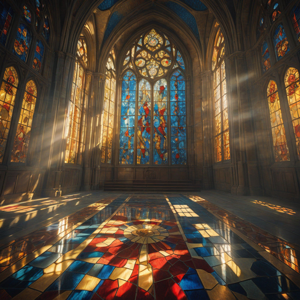 Ethereal Cathedral Stained Glass Window in Cinematic Oil Pai...