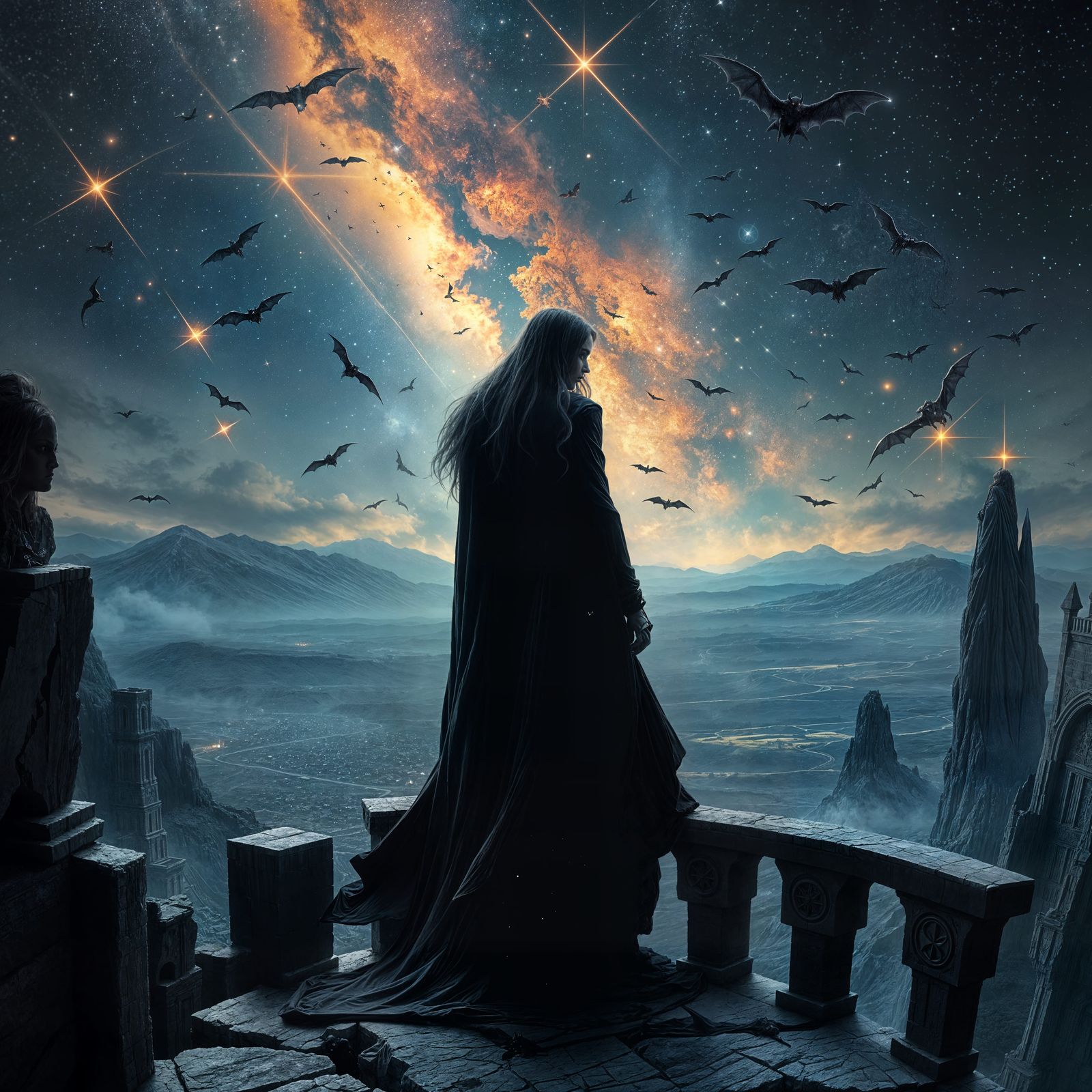 Gothic Vampire Lord Under Meteor Shower