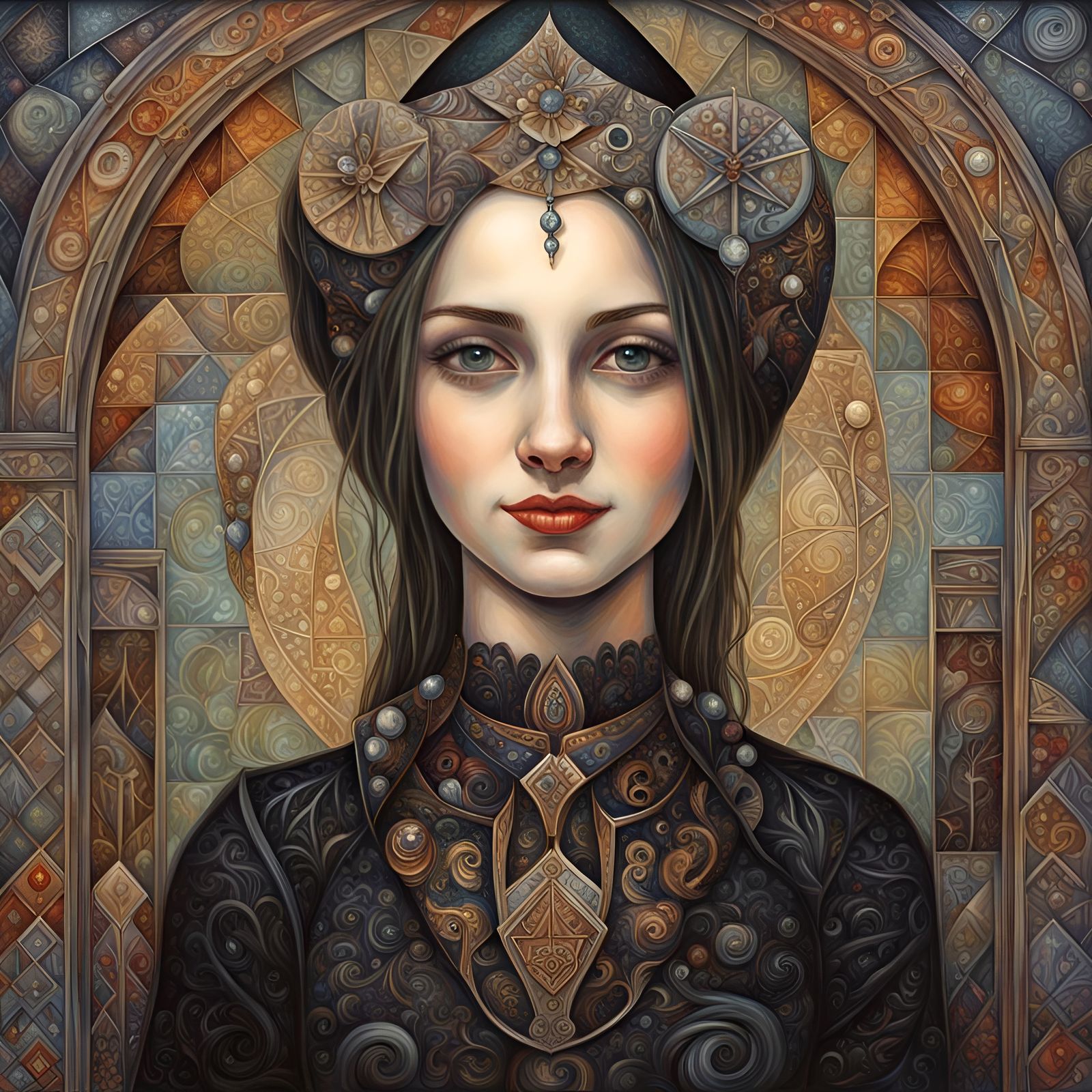 Gothic Girl Portrait in Surrealist Diamond Painting Style