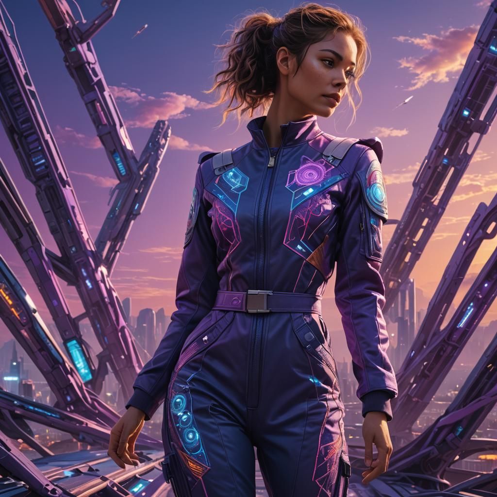 Woman Zipping Coveralls in Fantasy Concept Art