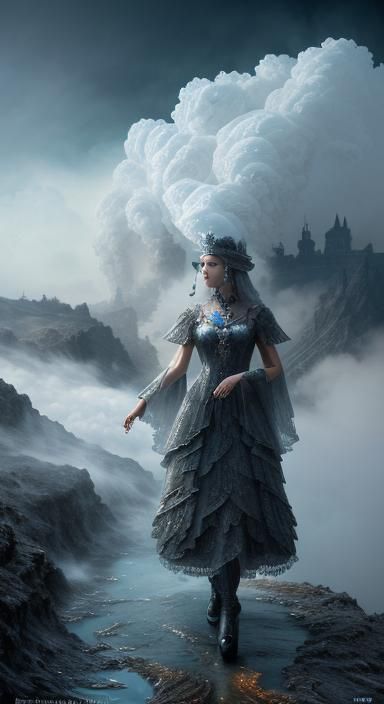 Slovak Lady in Vapor Dress, Hyperrealistic Concept Art