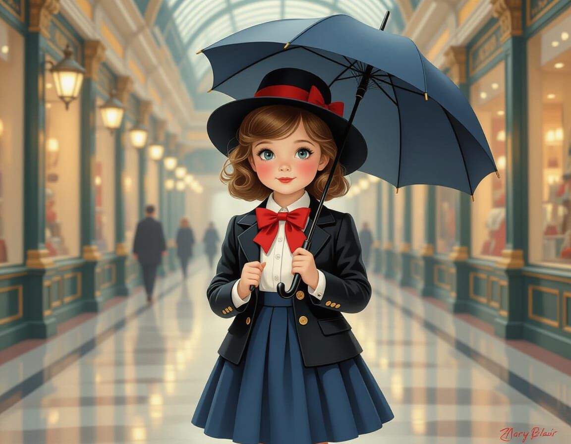 Girl with Umbrella at Burlington Arcade in Pin-Up Style