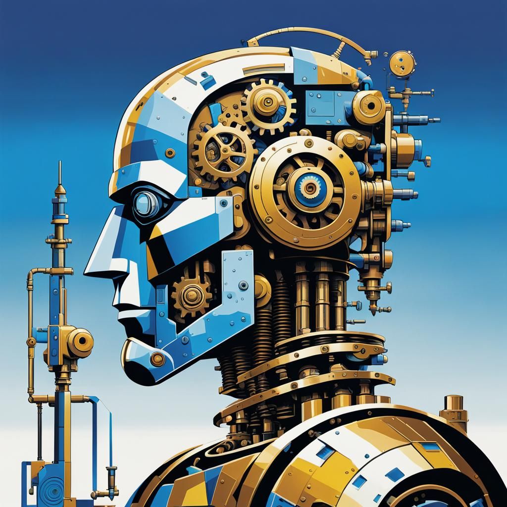 Steampunk Cyborg Robot in Cubist Pop Art Style