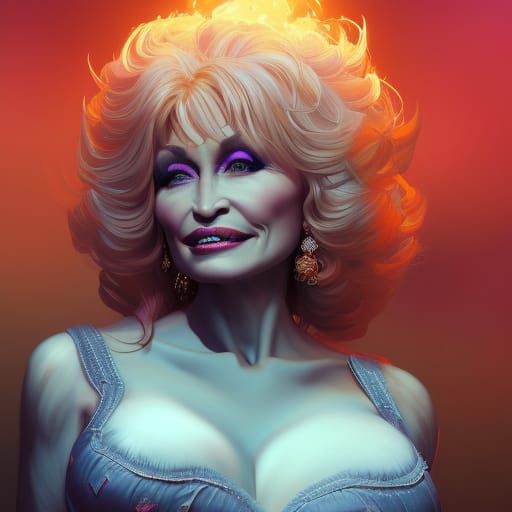 Demonic Dolly Parton Portrait in Hyperdetailed Style