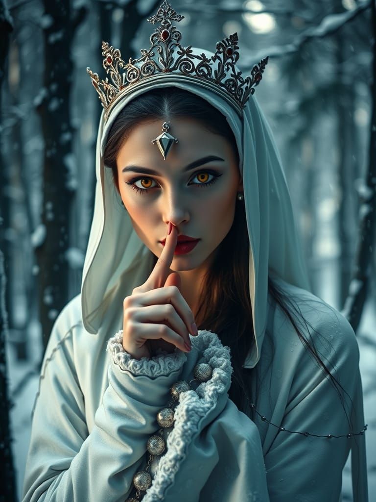 Vampire Queen in Winter Forest, Cinematic Style