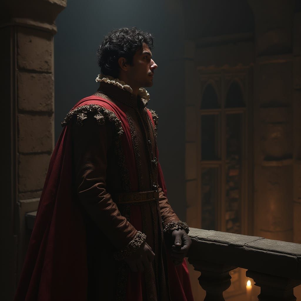 Hamlet Contemplates in Baroque Art Nouveau Style