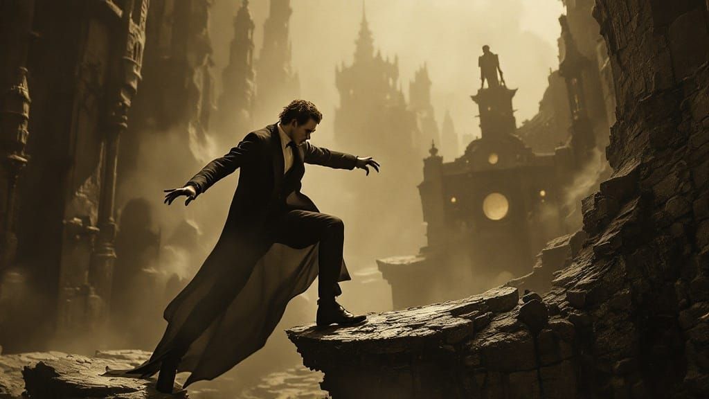 Surreal German Expressionist Figure Balances on a Carnival G...