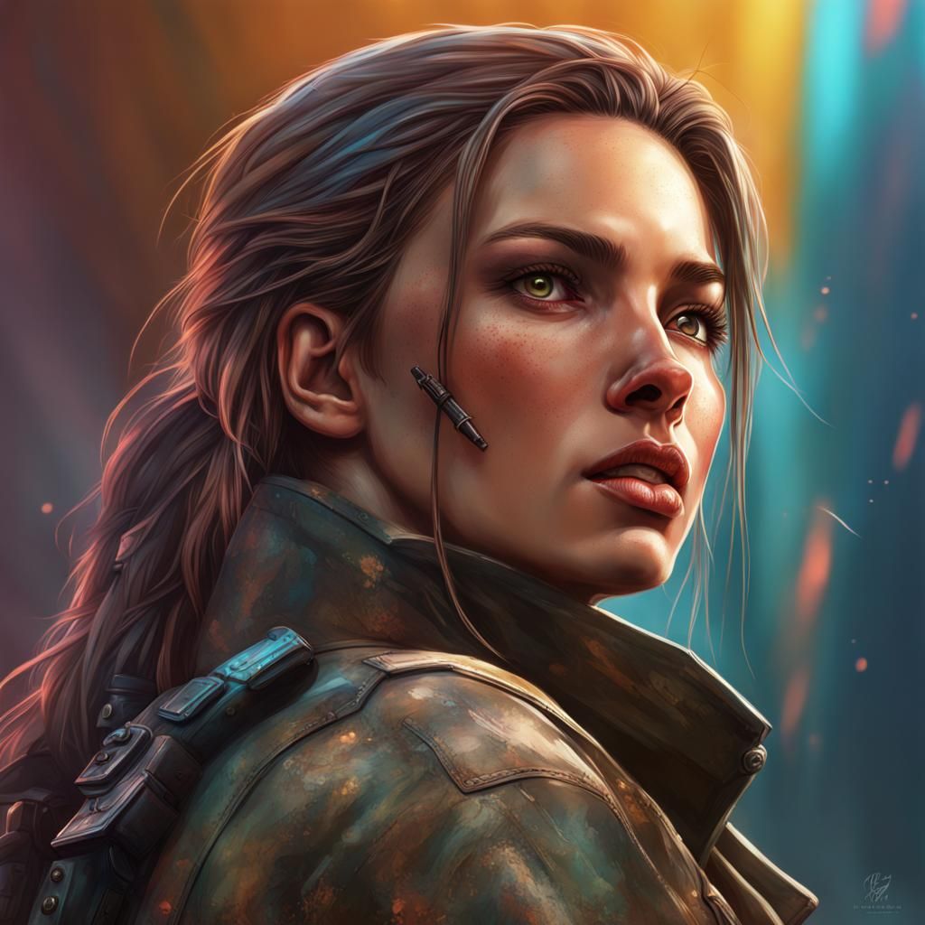 Hyperrealistic Guttersnipe Female Portrait in Splash Art Sty...