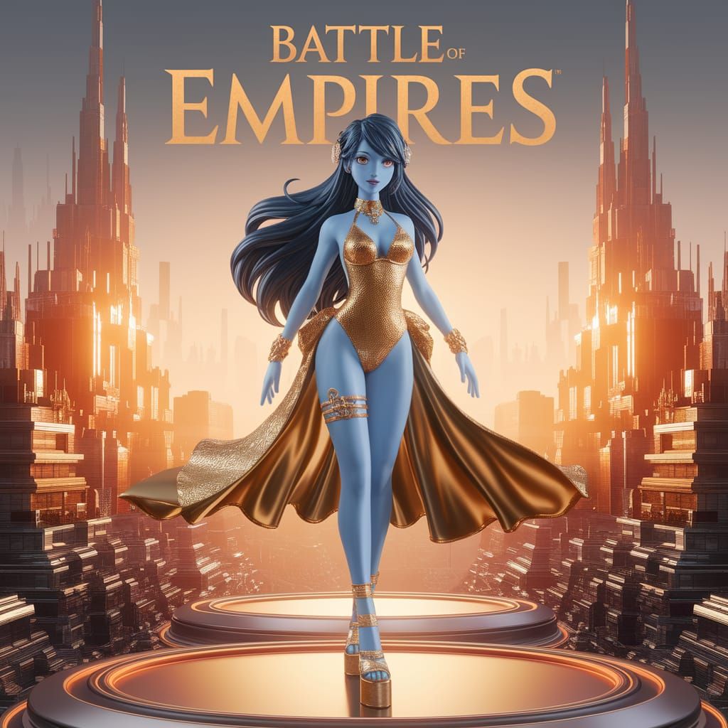 Futuristic Anime Warrior in Gold Cityscape