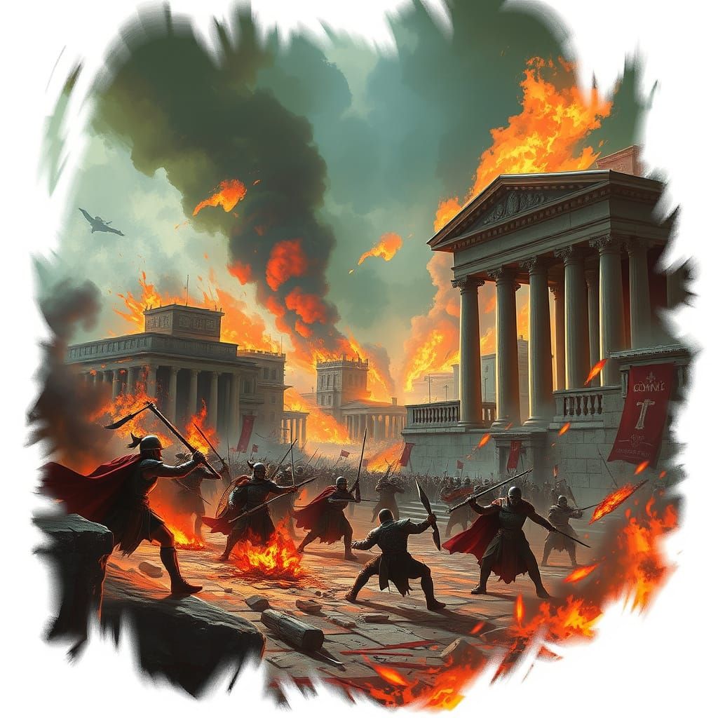Rome in Chaos: Dystopian Battle Scene