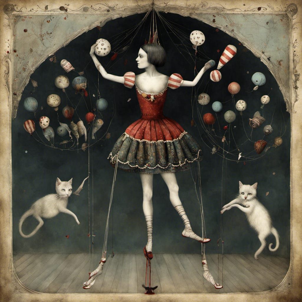 Detailed Night Circus Scene in Mixed Media Style