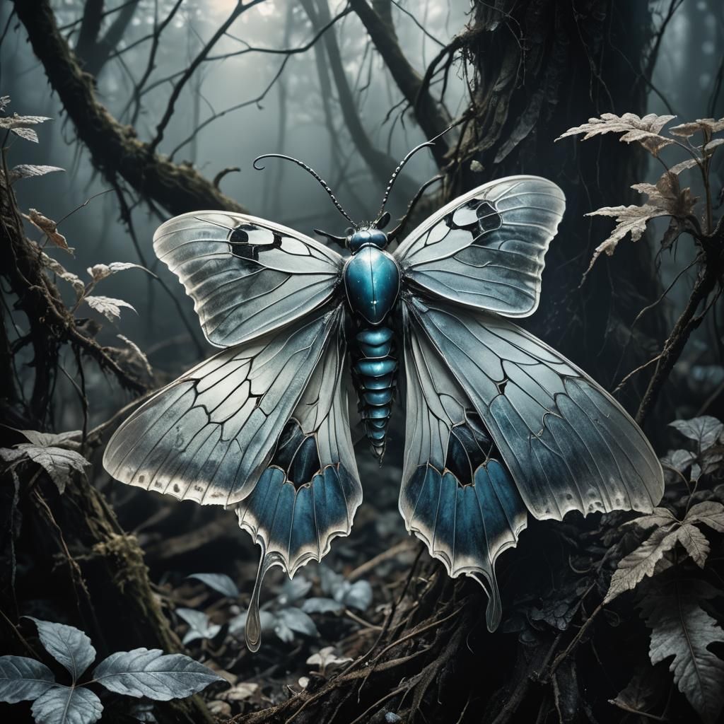 Moth Emergence in Macabre Surrealist Style