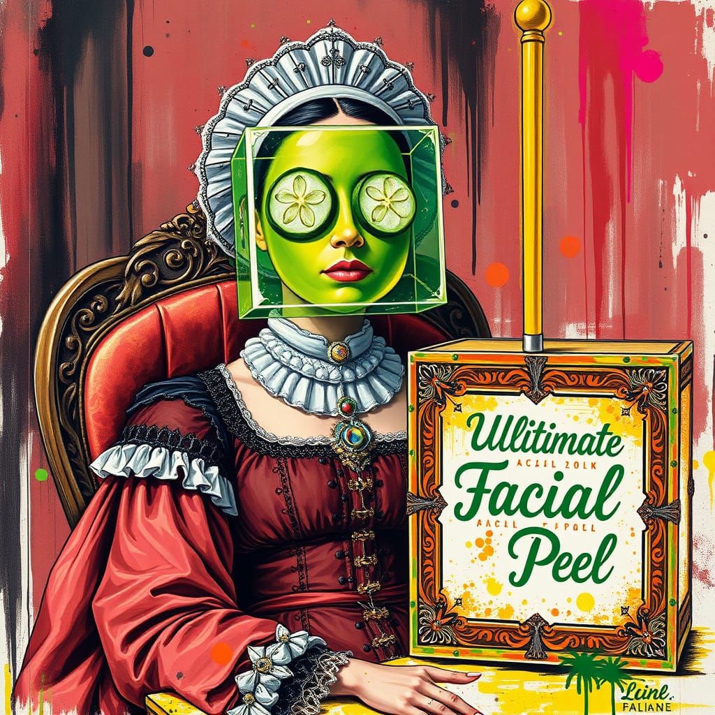 Elegant Woman Receives Vibrant Facial Treatment in Graffiti-...