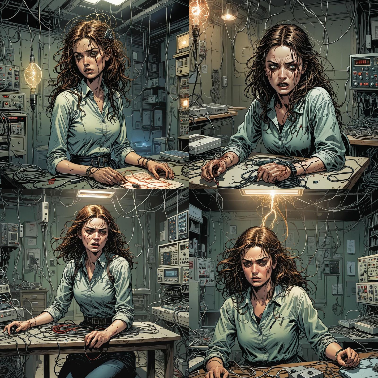 Electrocution Scene in Graphic Novel Style
