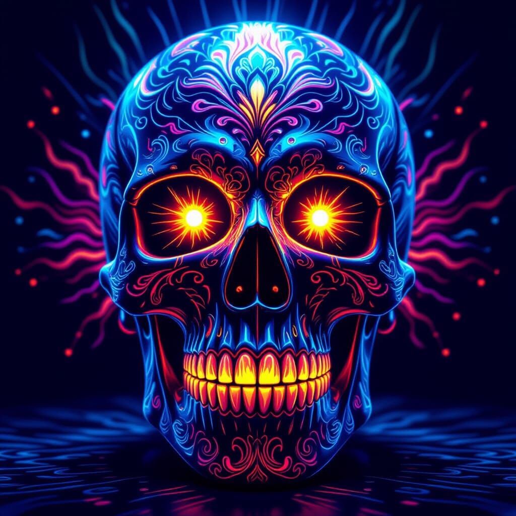 Psychedelic Skull with Blazing Neon Eyes