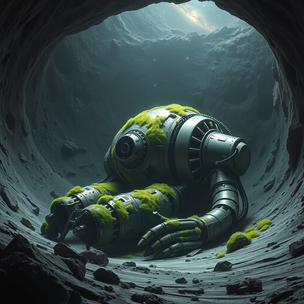 Ancient Automaton Dormant on Moon Crater