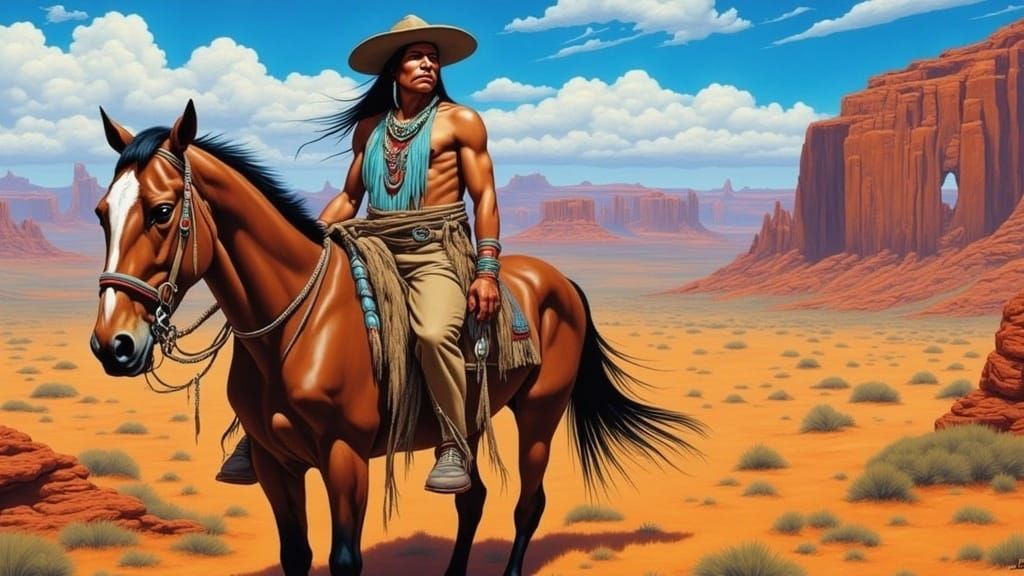 Native American Rider in Monument Valley Landscape