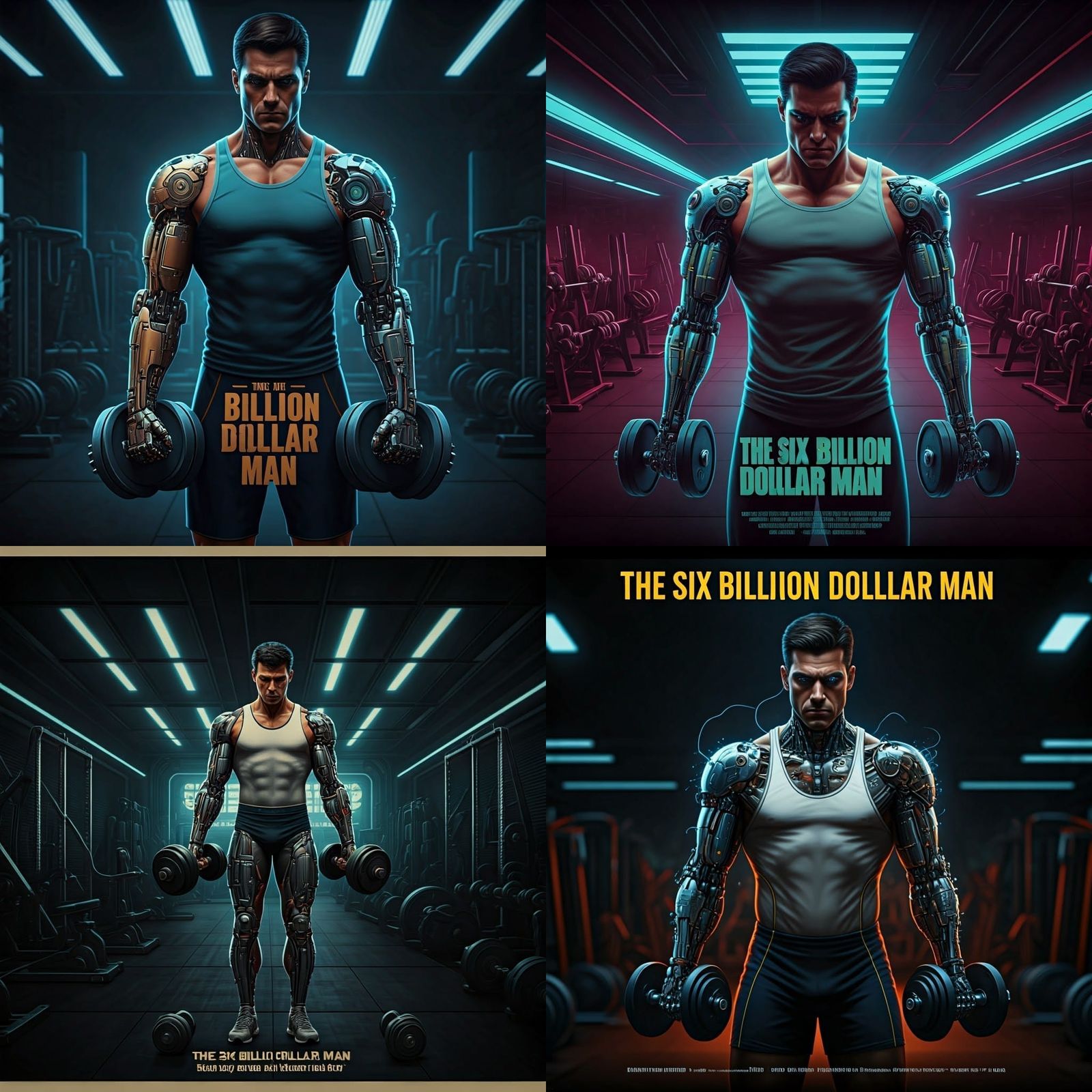 Cyborg Hero in Intense Gym Training - Movie Poster Art