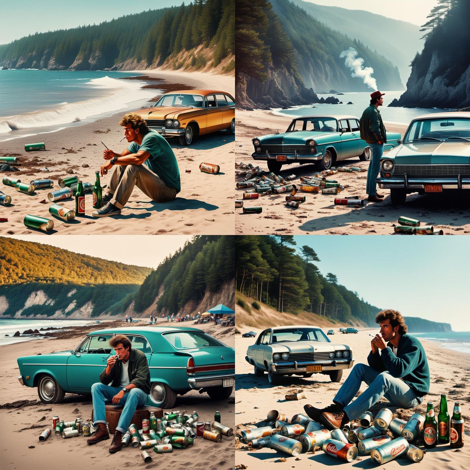 Nostalgic 80s Coastal Scene with Smokers