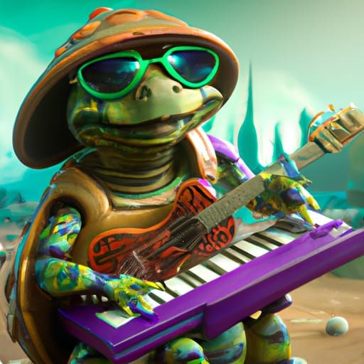 Stoner Turtle Shredding Keytar: Fantasy Concept Art