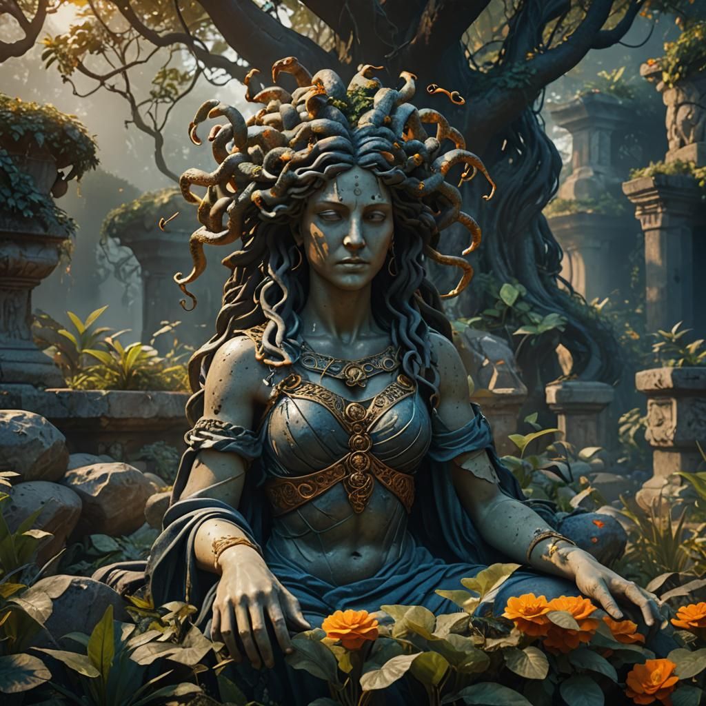 Medusa in Stone Garden: Mythic Realism