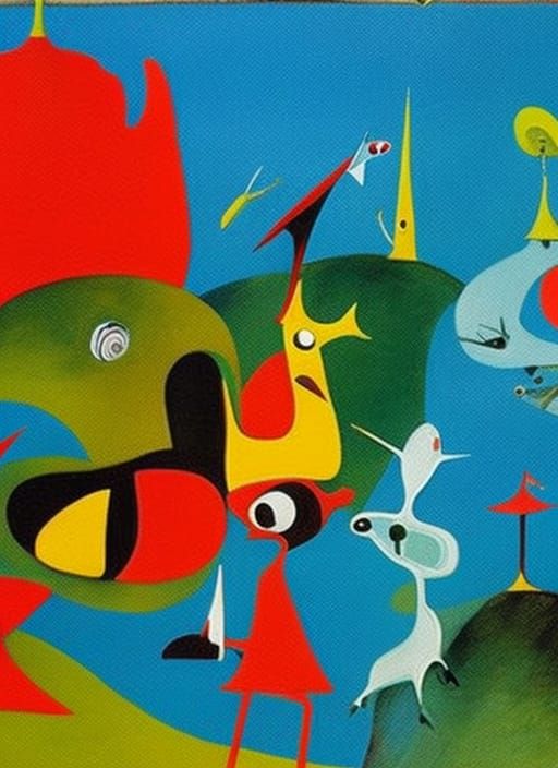 Surreal Creatures In Whimsical Landscape Painting