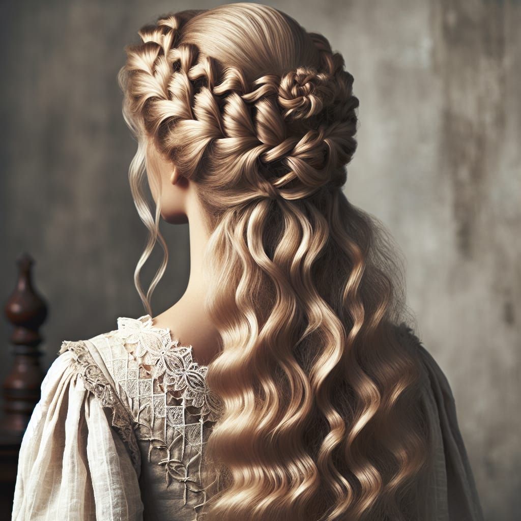 Medieval Princess's Intricate Pale Blonde Hairdo