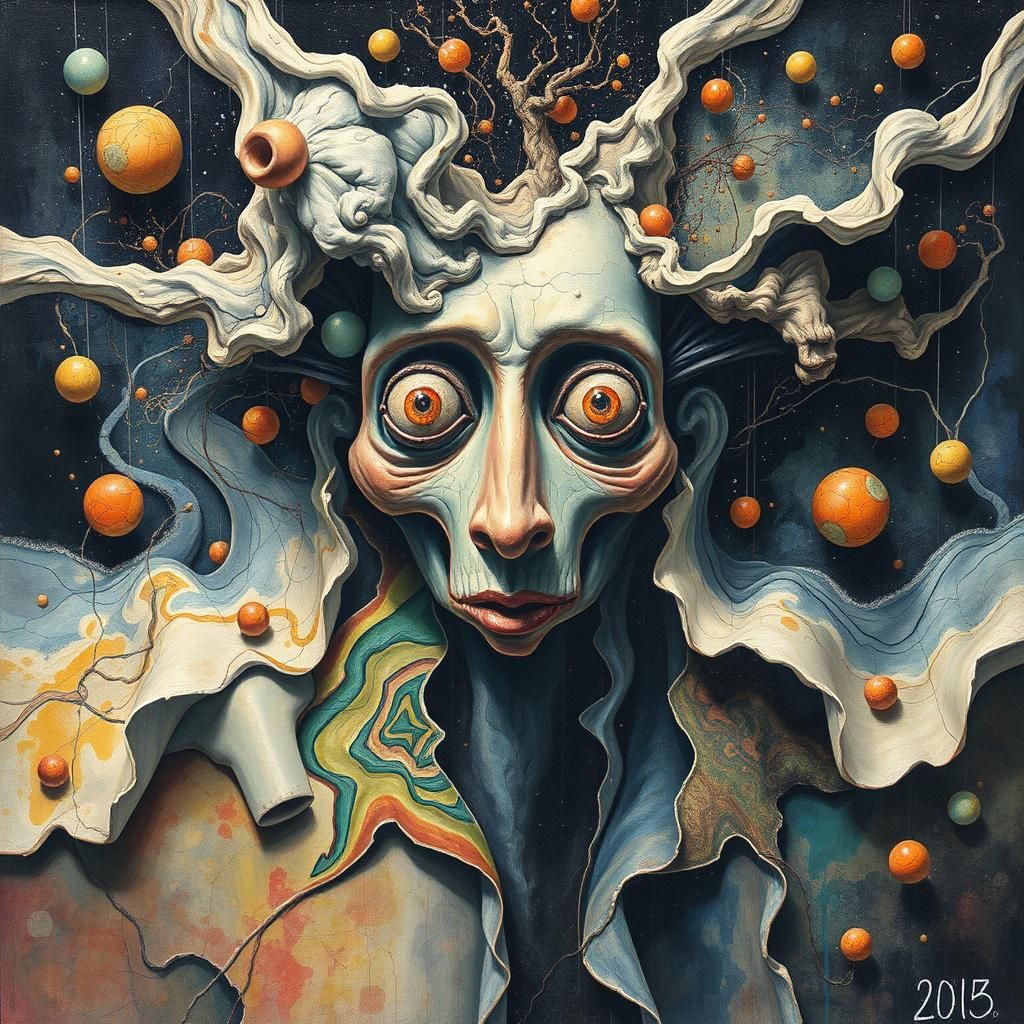 Surreal Dreams: An Abstract Oil Painting of Twisted Memories