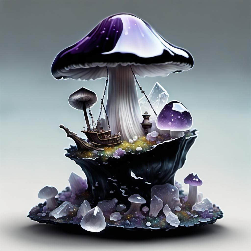 Galleon Sailing on a Magical Mushroom, Hyperrealistic