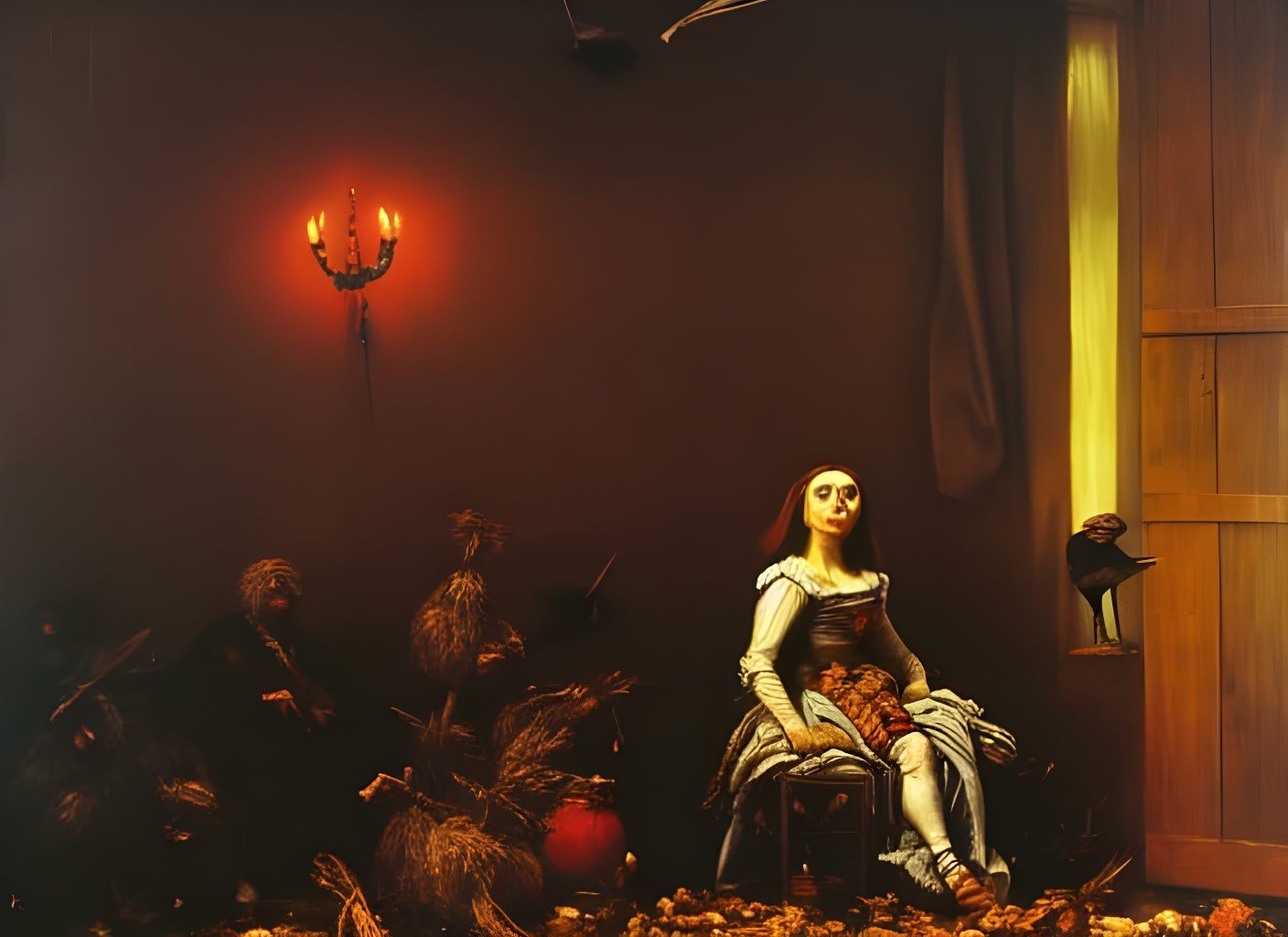 Sad Scarecrow Goddess in Tavern, Renaissance Style